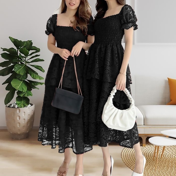 dress Eliana hitam Baju kondangan dres pesta wisuda brukat
