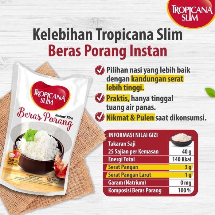 

Tropicana Slim Beras Porang Instan 1000gr/ 1 Kg Konjac Rice 1 Kilogram