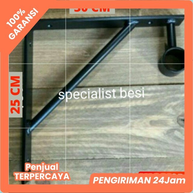 1 Pcs Bracket Siku Besi Lubang Pipa Hambalan Papan / Braket Rak Dinding Serbaguna 25 X 30 CM