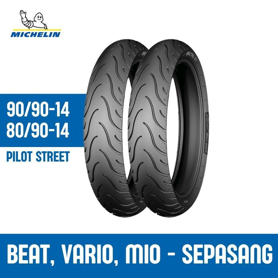 KAWKAWSPEEDSHOP Sepasang Ban Motor Vario Beat Mio Michelin Pilot Street 90/90 & 80/90 - 14 - Ban Mot