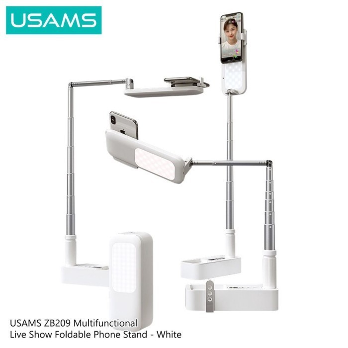 TRENDY USAMS ZB209 STAND PHONE LIVE SHOW LIPAT MULTI FUNGSI RING LIGHT - Putih