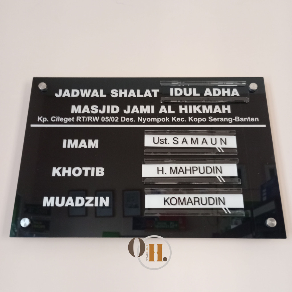 

Custom Akrilik jadwal imam masjid - Akrilik jadwal khotib - Akrilik jadwal khotbah