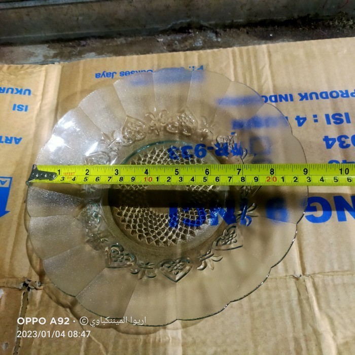 ✨LARIS✨ -piring makan kaca putih bening motif laba laba ±22cm HARGA LUSINAN