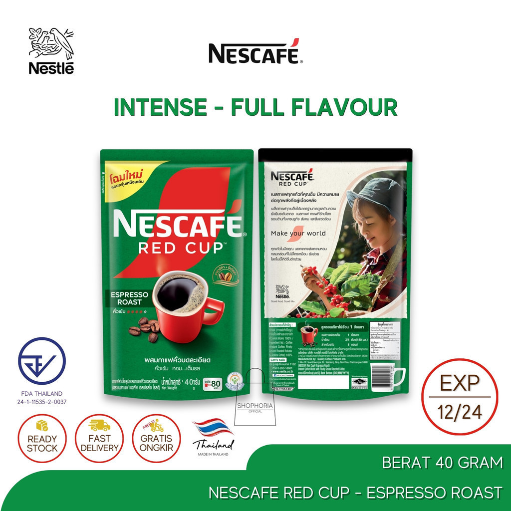 

Nestle Nescafe Red Cup Series Instant Coffee Espresso Roast Berat 40 Gram Original Thailand Kopi Instan Hijau Bubuk Powder Intense Aroma