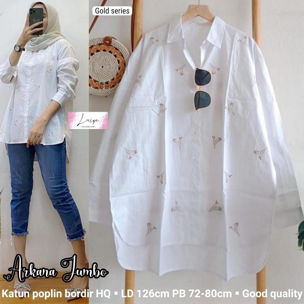 kemeja blus putih wanita busui bordir import jumbo big size