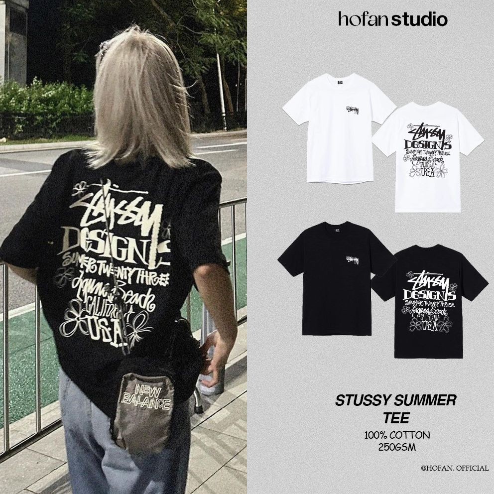 STUSSY SUMMER Kaos Pria dan Wanita 100% cotton Oversize Premium