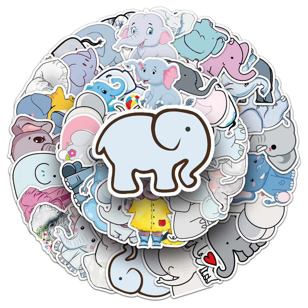 

Sticker Pack vinyl isi 50pcs | anti air varian STICKER CUTE ELEPHANT | glossy matte | laptop helm tumbl koper Stiker