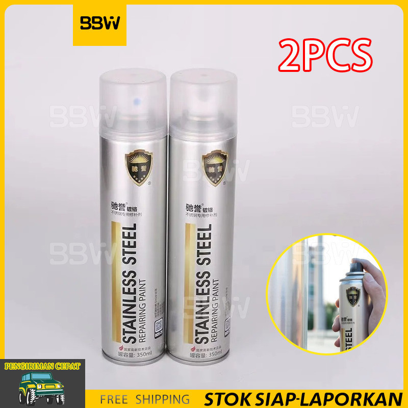 

2Pcs 350 ML Cat Semprot Chrome Sapporo Chrome Spray Paint Anti Karat Warna Stainless putih pernis doff metalik grey