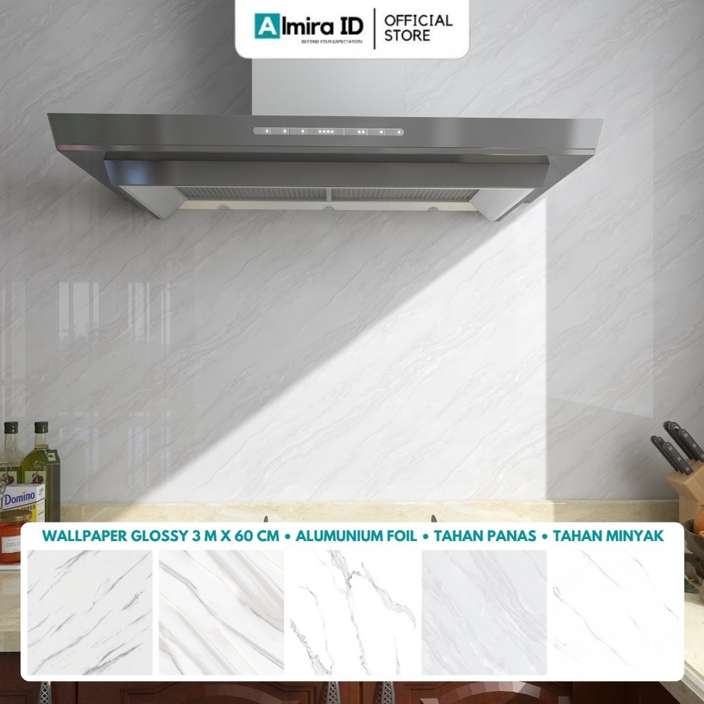 [COD] Wallpaper Glossy Sticker Dapur & Kamar Mandi Anti Air, Minyak & Panas stiker - Marmer Putih ma