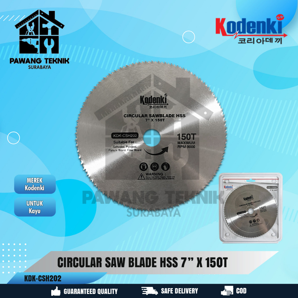 Kodenki Circular Saw Blade 7" x 150T HSS Saw Blade Mata Potong Kayu Triplek Plastik Plywood Pipa PVC
