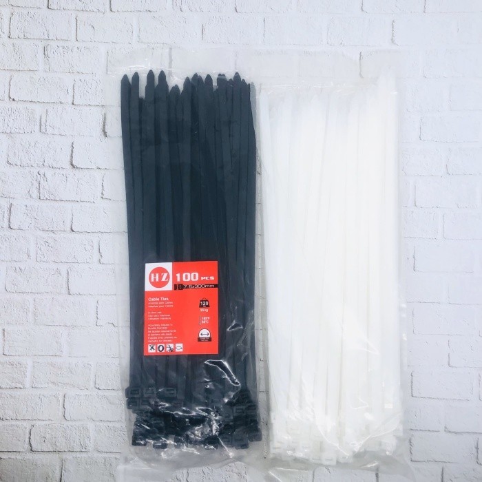

[KUALITAS TETBAIK] HZ Cable Ties 7,6 x 300 mm Black and white Cable Ties/kable tis - Hitam