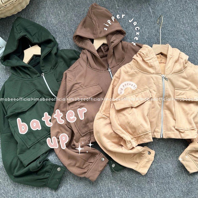 imobeeofficial - BATTER UP ZIPPER CROP JACKET // JAKET CROP ZIPPER RESELETING HOODIE KOREA SPORT