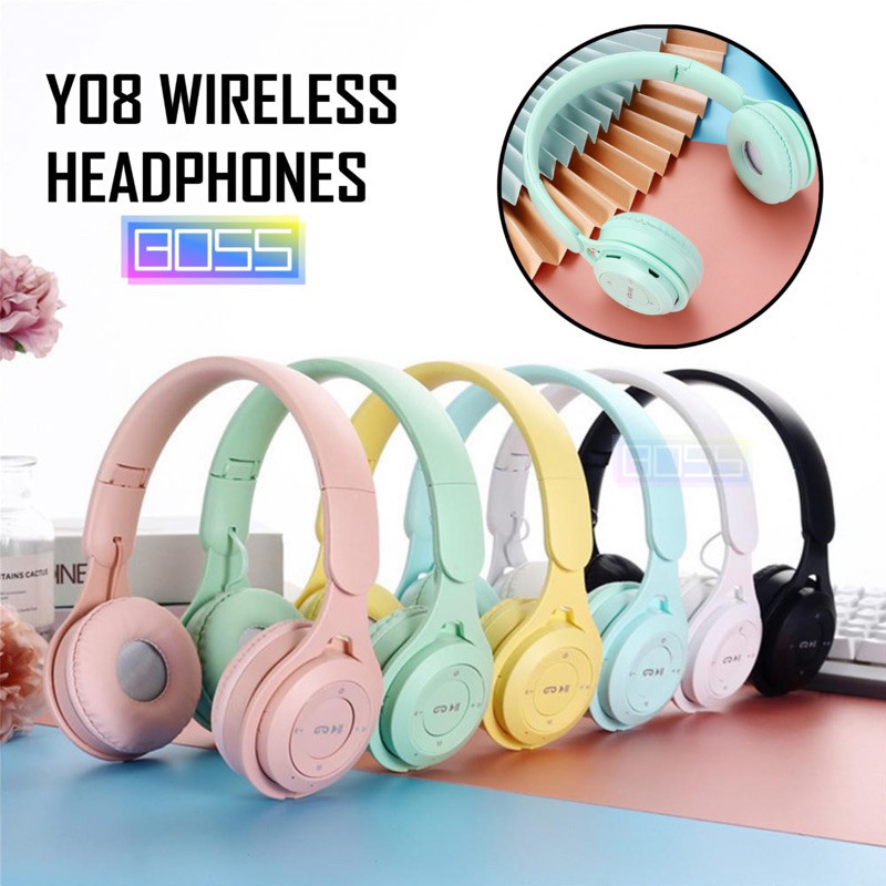 NEW DEALS (GAS) Headphone Macaron Wireless Y08 /Stn 36 Bluetooth Headphone Macaron Y-08