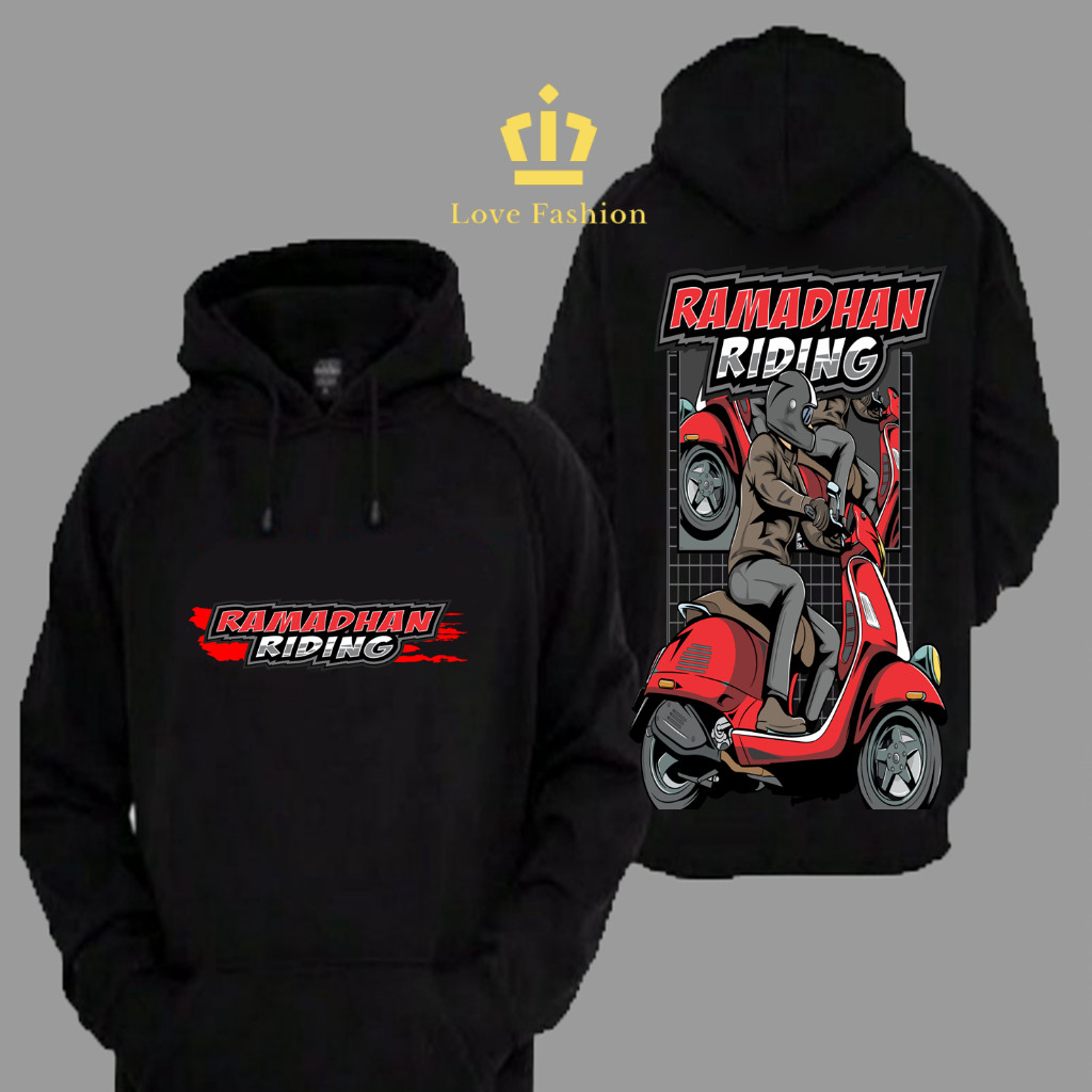 Sweater Hoodie Distro Ramadhan Riding Vespa Matic Komunitas Kata Kata Viral Premium Terbaru