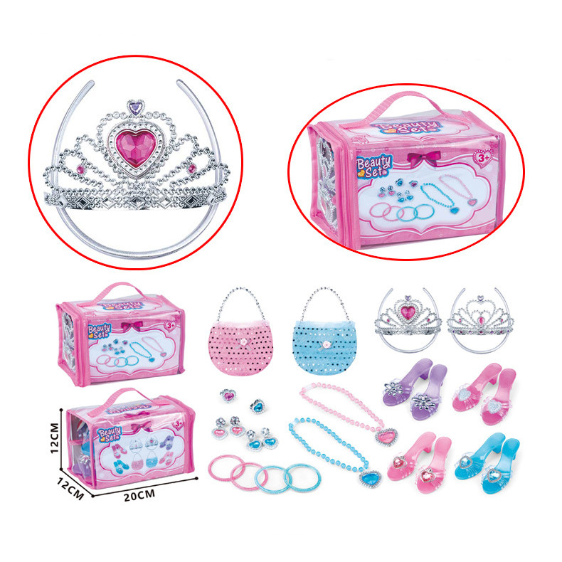 Children Girls Princess Set Play House Toys Creative Girls Costume Dress Up Hair Clips Crown Handbag