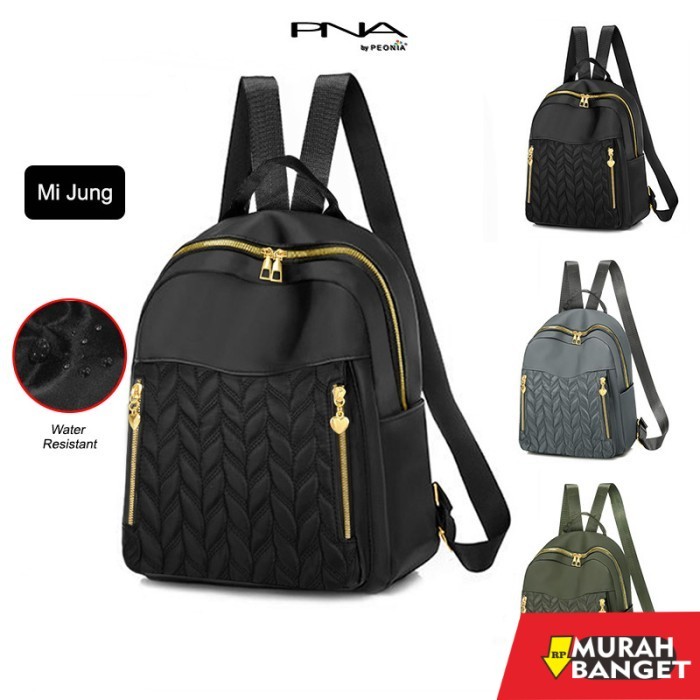 tas ransel wanita import Peonia PNA MIJUNG Ransel Wanita Impor Tas Kantor Sekolah Kuliah - BLACK