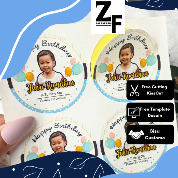 

ZAF 2-4 Sticker Bulat Ulang Tahun Anak Stiker Ultah Free Design Template Birthday Bahan Chromo