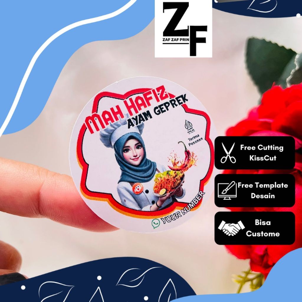 

ZAF 2-4 Cetak Stiker Makanan Ayam Geprek Goreng Bulat Chromo Sticker Label Box Kardus Custom