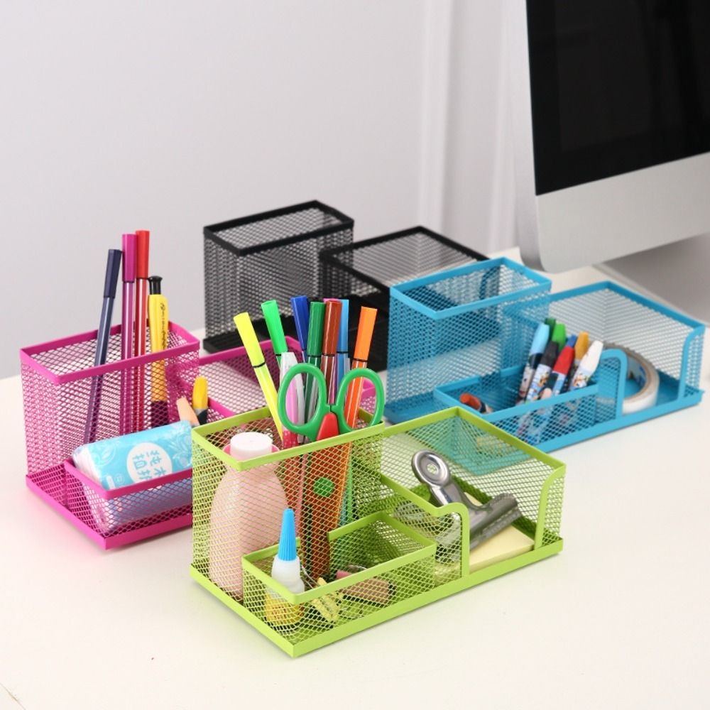 

Durable Stationary Card Tidy Table Organiser 3/4 Grids Black Mesh Pen Holder File Storage Rack Metal Pen Holder Storage Box