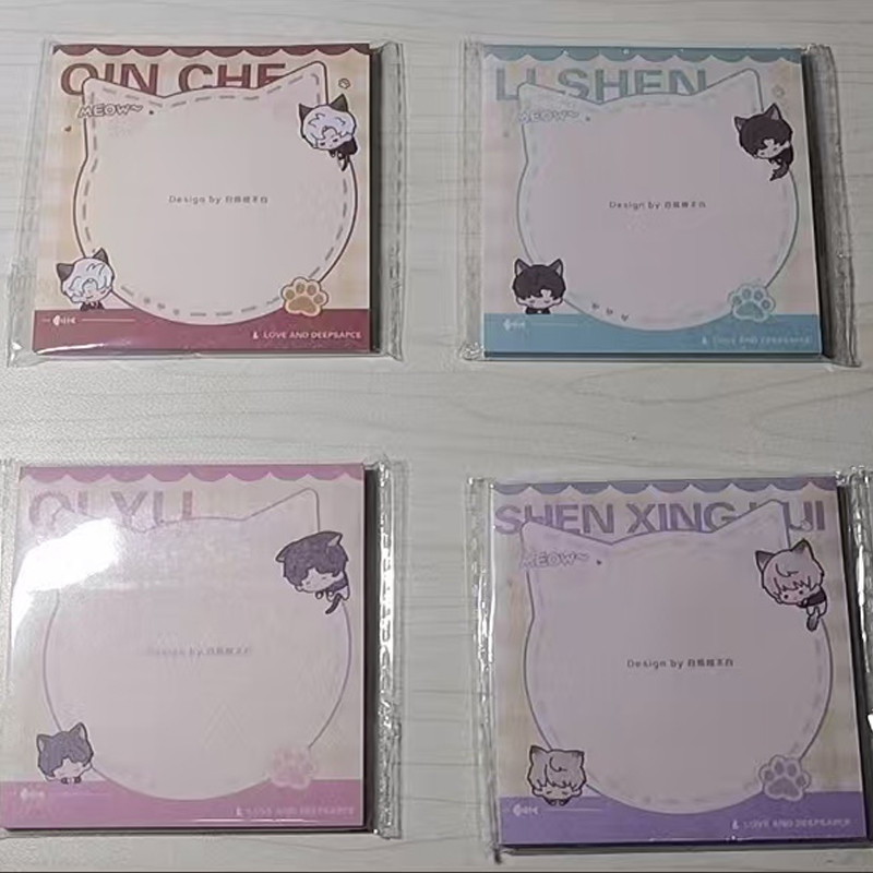 

4Pcs/Pack Cat Dress Up Love and Deepspace Game Memo Pad Stickers Decal Sticky Notes Xavier Zayne Rafayel ralayo Sylus Notepad