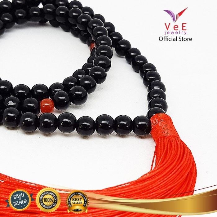 Tasbih 99 Butir Batu Giok Asli 8mm Hitam - VeE Kalung Tasbih Muslim