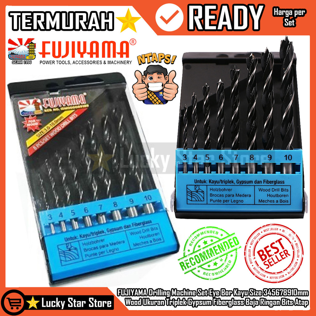 FUJIYAMA Drilling Machine Hand Mesin Set Eye Bor Mata Kayu Size 345678910Mm Wood Ukuran Triplek Gyps