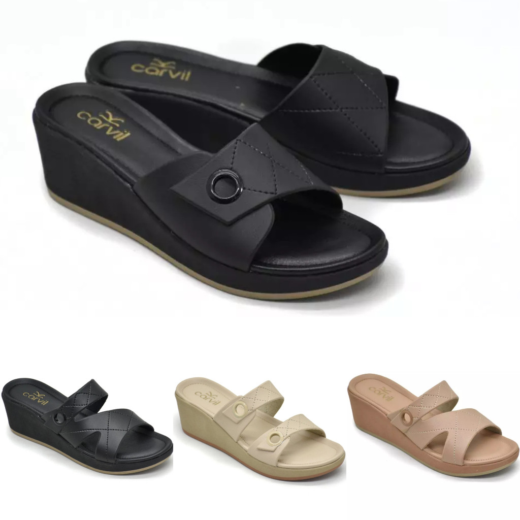 CARVIL SANSA SANDAL WEDGES WANITA CARVIL ORIGINAL SENDAL SLIDE SLOP SELOP CEWEK KASUAL CASUAL PEREMP