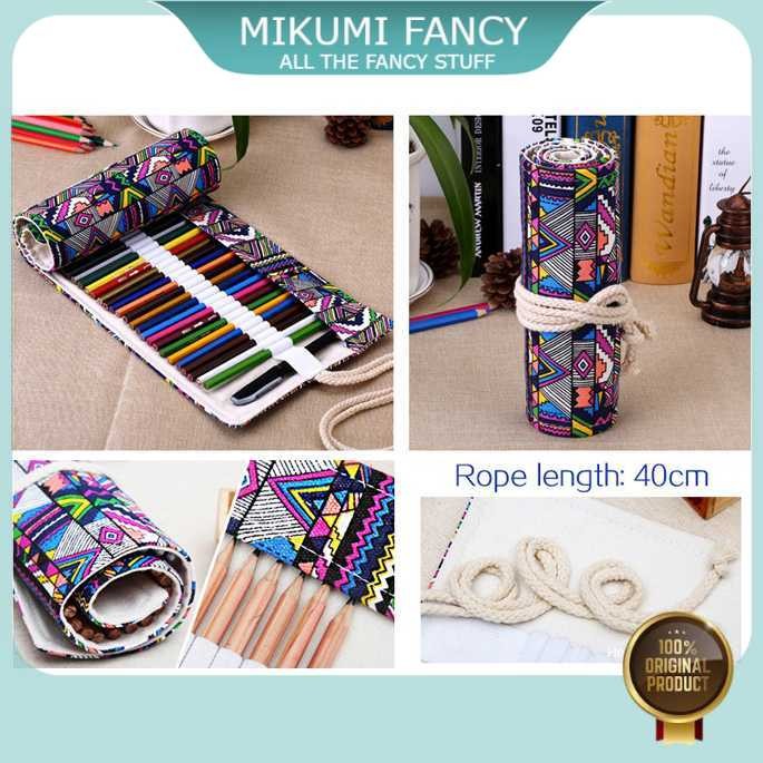 

FANCY MARCO Bohemian Tas Tempat Pensil Gulung Canvas 48 Slot 20.5x56cm - EN-71