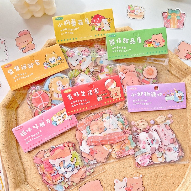 

46pcs label Motif Kartun Hewan Untuk Dekorasi Diary / Scrapbook DIY