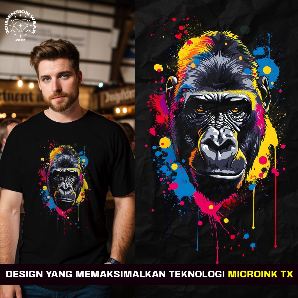 3DimensionWear - Kaos Distro Premium Original 3D The Colorful Soul of a Gorilla - DT1347