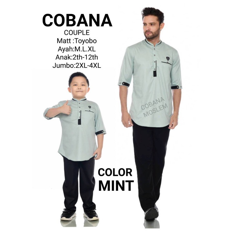 Cobana Moslem - Baju Koko Kurta Couple Pria Ayah Dan Anak Warna MINT Bahan Toyobo Lembut Nyaman Adem