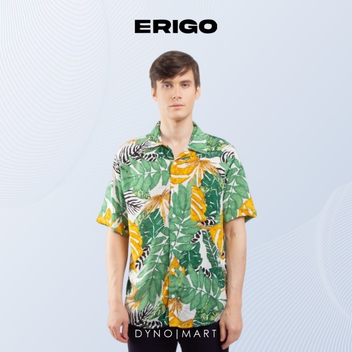 ERIGO Hawaii Leah Green Viscose Rayon Shirt Kemeja Pantai Big Size XXL