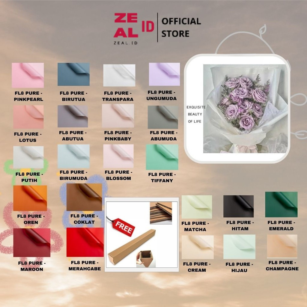 

ZEAL-ID - (5 LEMBAR) - FL8 PURE Kertas Bunga Buket Warna Polos/Kertas Buket Bunga Florist Cellophane