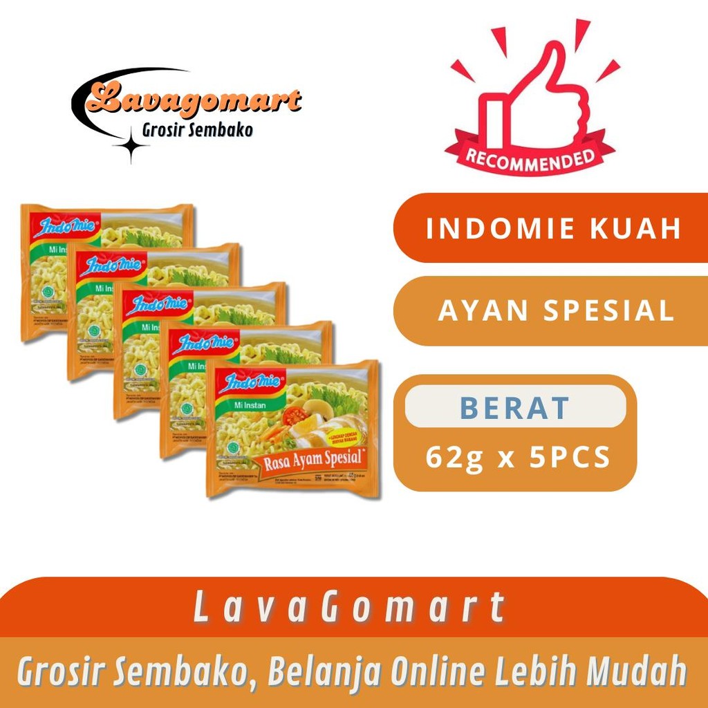 

INDOMIE KUAH AYAM SPESIAL 62g - 5 PCS - LAVAGOMART - BANDUNG