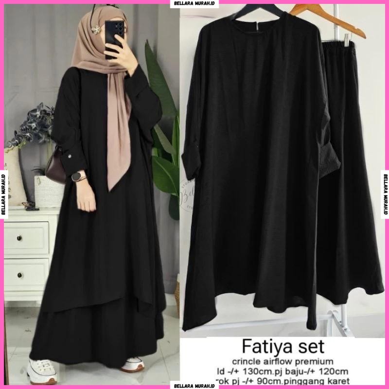 Ootd Lebaran | Gamis Wanita - Dress Wanita Fatiya Set Rok Abaya Crinkle