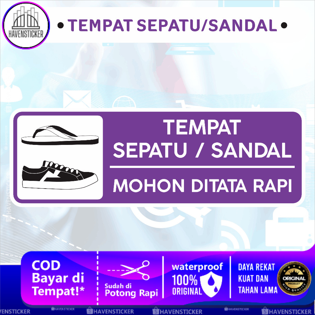 

Stiker Anti Air Tempat Sepatu Sandal Laminasi Glossy