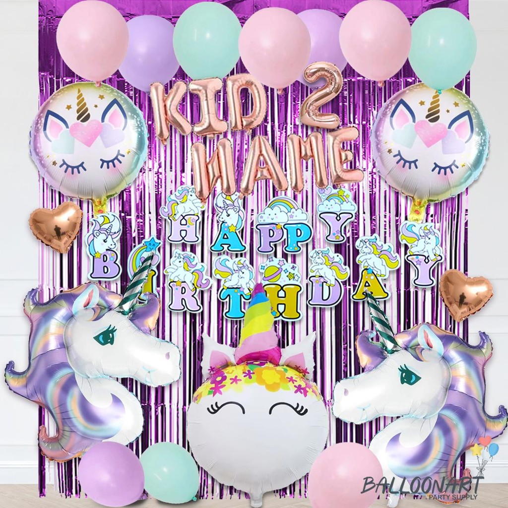 UNICORN BIG PURPLE DECORATION SET/DEKORASI ULTAH ANAK/BALON FOIL PONY/BIRTHDAY SET/ULANG TAHUN ANAK 