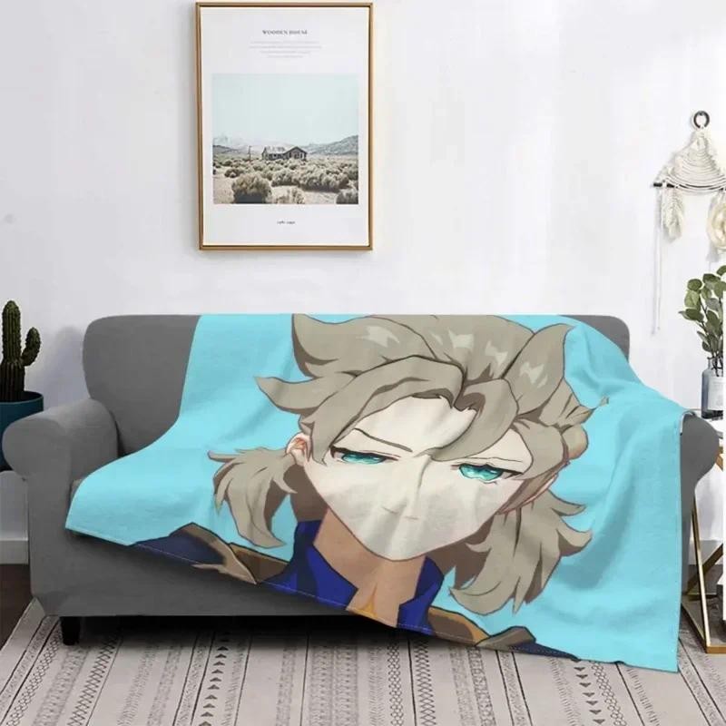 Smug Albedo Plaid Genshin Impact Blanket Coral Fleece Plush Decoration Anime Cute Super Soft Throw B