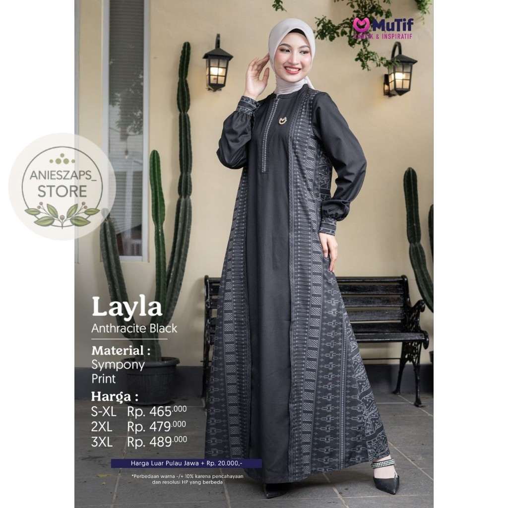 Mutif Abaya Hitam Lebaran / Gamis Mutif Layla di anieszaps (Sarimbit Layla) / Gamis Batik Terbaru