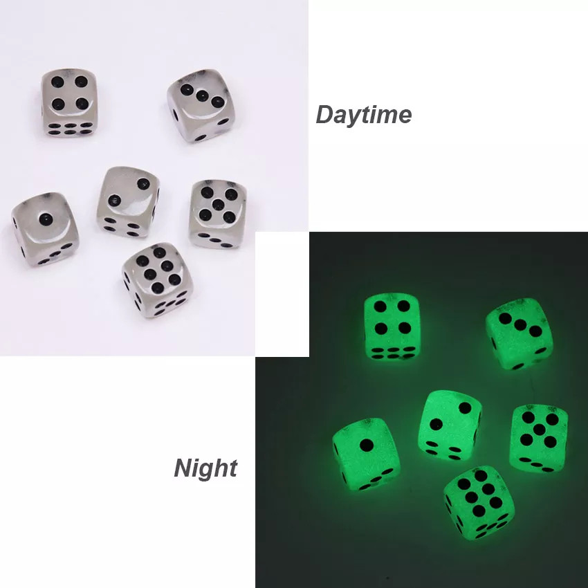 12 Buah Dadu Glow In The Dark Luminous Dadu Glow In The Dark Hijau 16MM Bahan Resin