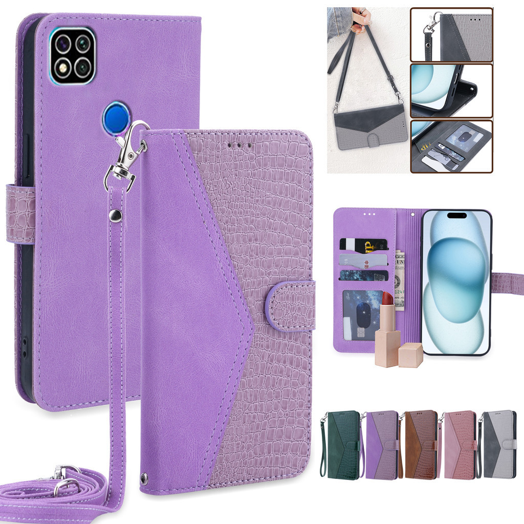 Tali Lanyard Casing For Xiaomi Redmi 9C Leather Case M2006C3MG, M2006C3MT Casing dompet Flip Motif B