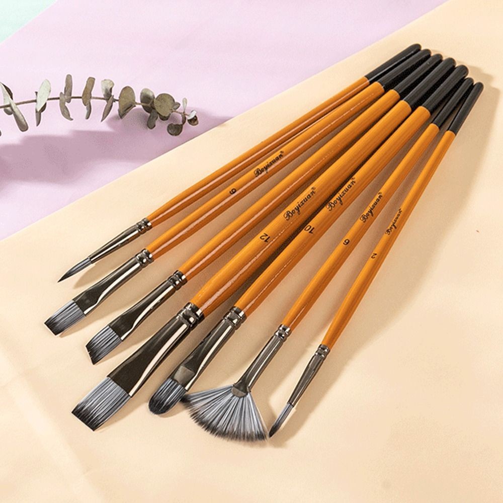 

Wooden Handle Painting Brushes Kits Round Head Spike Head Art Paint Brushes Synthetic Nylon Hair Stationery Acrylic Oil Brushes