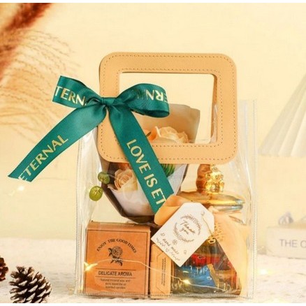 

(Grosir 10 buah) Tas Mika PVC 20x10x25 Goodie Bag Transparan Premium - Cokelat