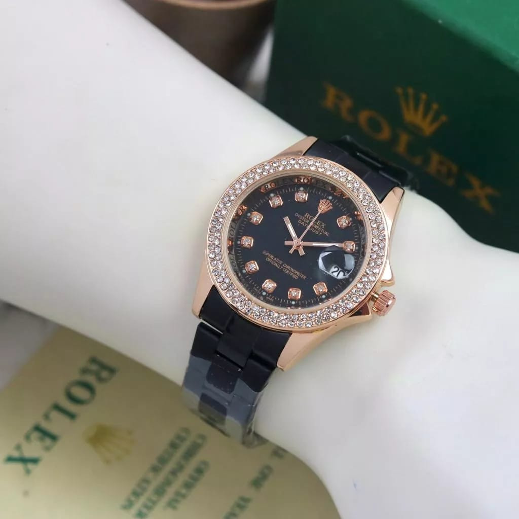 Promo Jam Tangan Wanita Rolex Pw Tali Rantai Free Kartu Body Bulat Permata Kecil Tanggal Aktif Box E
