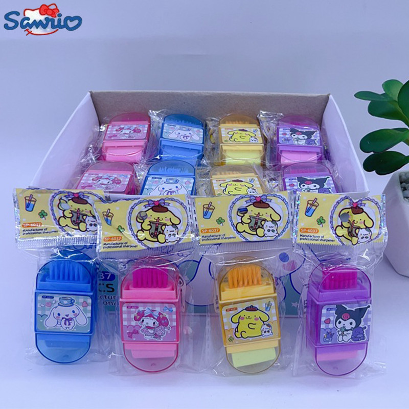 

48pcs Sanrio 3in1 Single-hole Pencil Sharpener With Built-in Eraser Cute Kuromi Portable And Multifunctional Pencil Sharpener