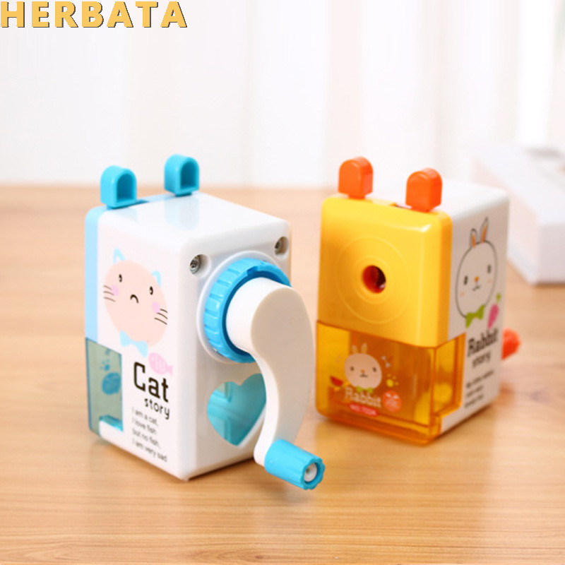 

Korean Style Hand Crank Mechanical Accessory Sharpener Creative Student Cartoon Print Pencil Sharpener For Kids School Supply