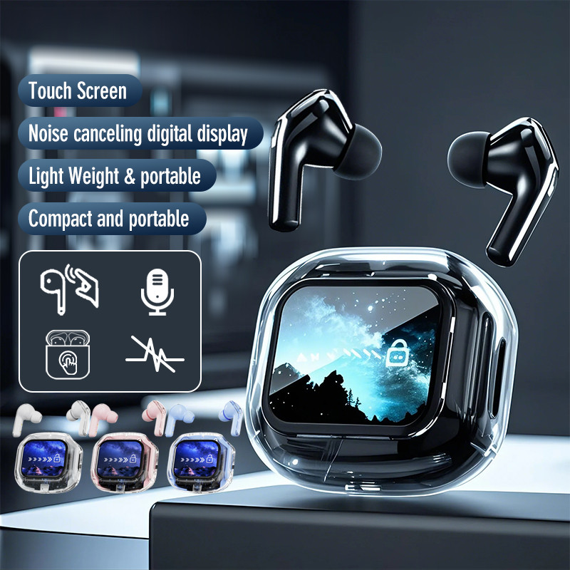 TWS Intelligent Touch Color Screen Wireless Bluetooth 5.4 Earphones Crystal Call Earphones TWS Earbu