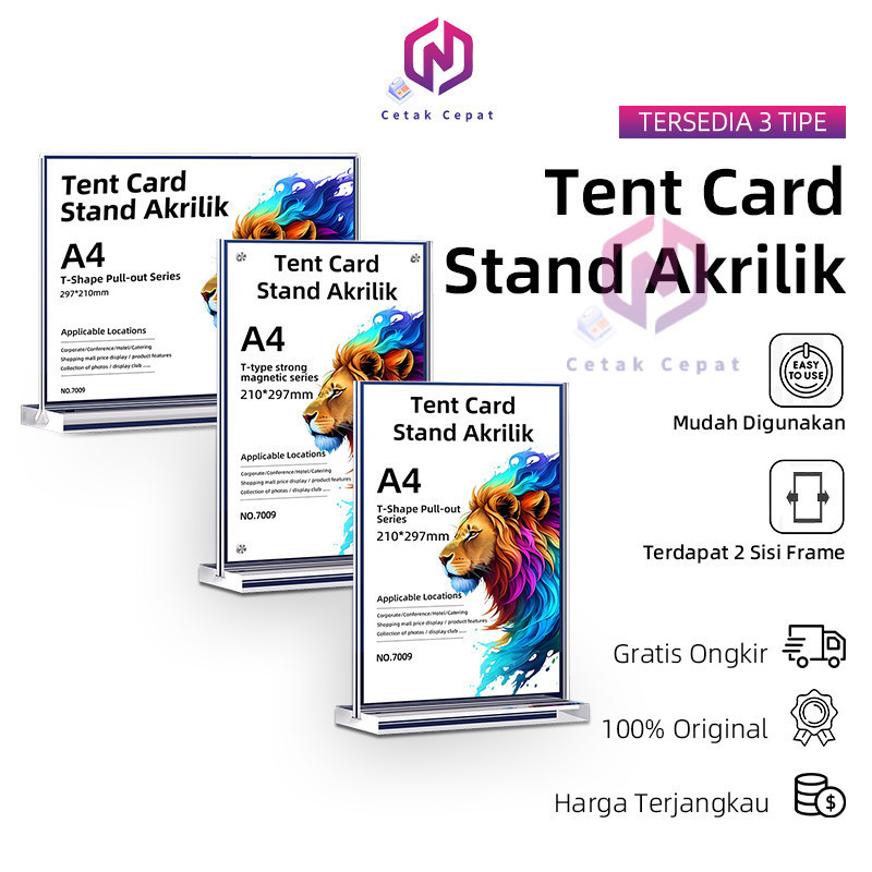 

Tempat Brosur A4 1.5mm Portrait 2 Sisi / Tent Holder / Tent Card Stand Akrilik