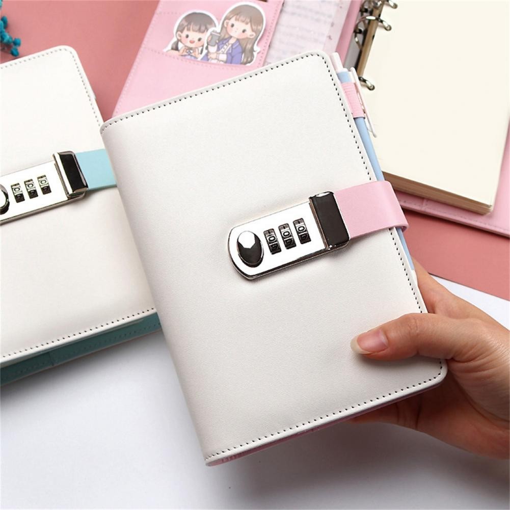 

Student's Writing Notebook Lock Diary Multifunctional Loose Leaf Waterproof Cartoon Password Lock Notebook for Student Kids Gift