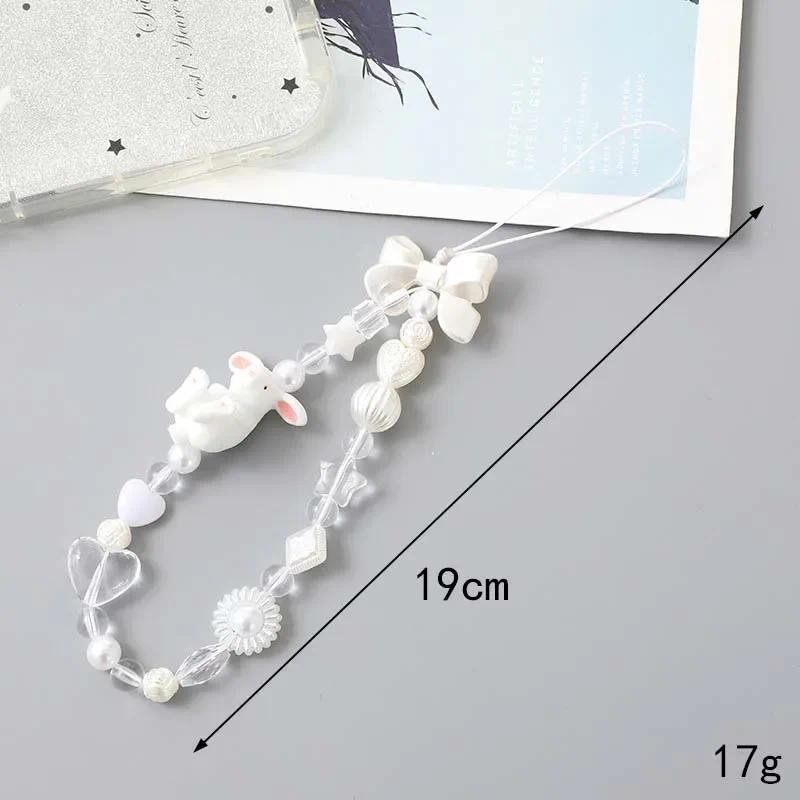 

Bohemia Pearl Rabbit Bow Beaded Phone Chain Lanyard for Women Fashion Pink Butterfly Tulip Wrist Strap Phone Case Rope Jewelry